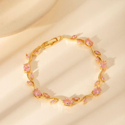 Gold Plated Zircon Leaf Bracelet